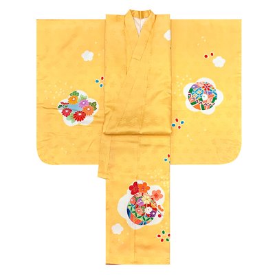 画像3: 七五三 着物 3歳 女の子 正絹 絵羽柄 本絞り 手描き友禅 三ツ身の子供着物 着物のみ【淡黄色、鞠】