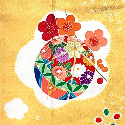 画像6: 七五三 着物 3歳 女の子 正絹 絵羽柄 本絞り 手描き友禅 三ツ身の子供着物 着物のみ【淡黄色、鞠】