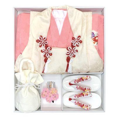 画像10: 七五三 着物 3歳 正絹 フルセット 女の子 友禅 絵羽柄の着物 被布セット【白系ｘピンク】