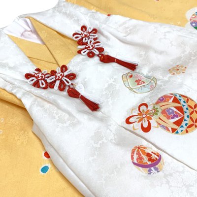 画像7: 七五三 着物 3歳 正絹 フルセット 女の子 友禅 絵羽柄の着物 被布セット【白ｘ黄色、鞠】