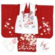 画像4: 七五三 着物 3歳 正絹 フルセット 女の子 友禅 絵羽柄の着物 被布セット【紅白、松竹梅と桜】 (4)