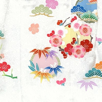 画像6: 七五三 着物 3歳 正絹 フルセット 女の子 友禅 絵羽柄の着物 被布セット【紅白、松竹梅と桜】