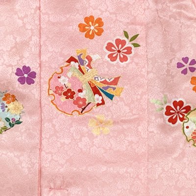 画像6: 七五三 着物 3歳 正絹 フルセット 女の子 友禅 絵羽柄の着物 被布セット【ピンクｘ赤、鞠と桜】