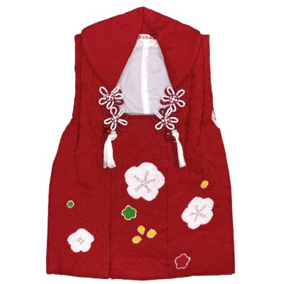 画像5: 【ちょっと訳あり品】七五三 着物 3歳 正絹 フルセット 女の子 友禅 絵羽柄の着物 被布セット【赤ｘ黄色、梅】