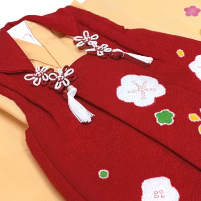 画像7: 【ちょっと訳あり品】七五三 着物 3歳 正絹 フルセット 女の子 友禅 絵羽柄の着物 被布セット【赤ｘ黄色、梅】