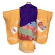 画像3: 七五三 着物 3歳 正絹 フルセット 女の子 和染紅型 被布コートと本絞り総刺繍柄の着物 被布セット【紫ｘ山吹、京紅型】 (3)