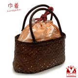 かご巾着 籠巾着 カゴ巾着 浴衣や着物に 巾着バッグ 籠バッグ 浴衣バッグ 【薄オレンジ系、フラワー】