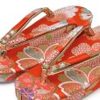 画像2: 子供草履 七五三 京都西陣 3歳 7歳 女の子 金襴生地 草履 16.5cm/18.0cm/21.0cm【朱赤、八重桜】 (2)