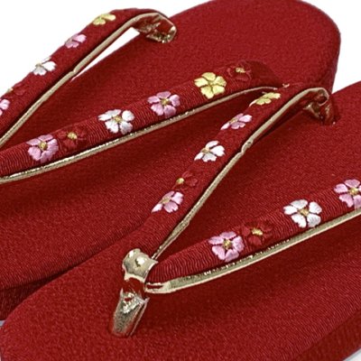 画像2: 子供草履 七五三 京都西陣 3歳 7歳 女の子 ちりめん生地 草履 16.5cm/18.0cm/21.0cm【赤、桜】