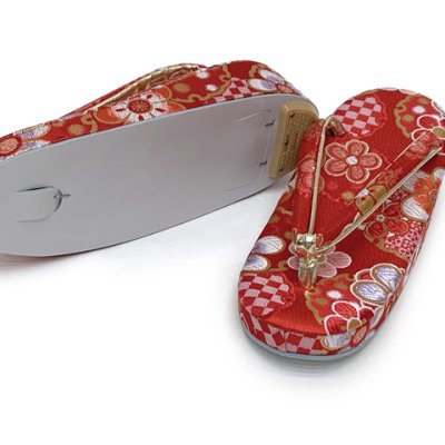 画像3: 子供草履 七五三 京都西陣 3歳 7歳 女の子 金襴生地 草履 16.5cm/18.0cm/21.0cm【赤、梅と雪輪】