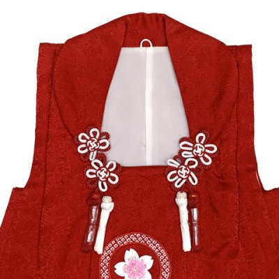 画像4: 【アウトレット 美品】 被布 単品 七五三 3歳 女の子 表地正絹 刺繍入り 被布コート【赤、さくら】