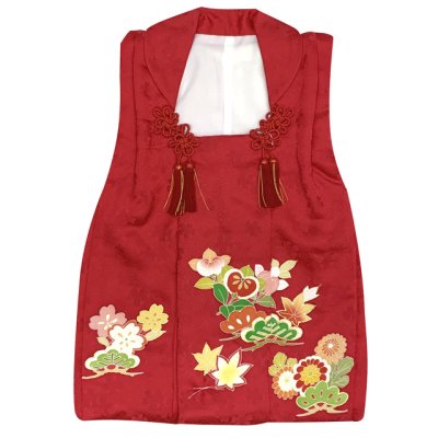 画像2: 【アウトレット 美品】 被布 単品 七五三 3歳 女の子 表地正絹 友禅 被布コート【赤系、鈴】