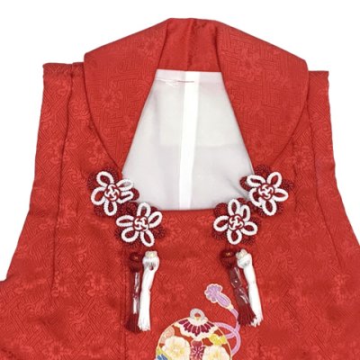 画像4: 【アウトレット 美品】 被布 単品 七五三 3歳 女の子 表地正絹 友禅 被布コート【赤系、鈴】