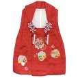 画像2: 【アウトレット 美品】 被布 単品 七五三 3歳 女の子 表地正絹 友禅 被布コート【赤系、鈴と雪輪】 (2)
