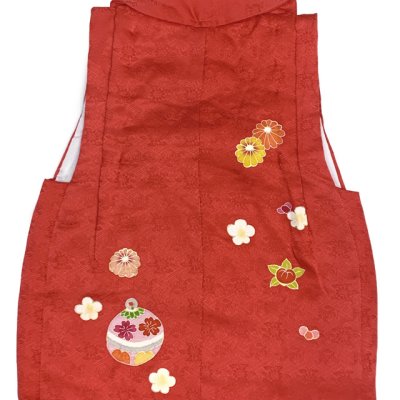 画像3: 【アウトレット 美品】 被布 単品 七五三 3歳 女の子 表地正絹 友禅 被布コート【赤系、鈴と雪輪】