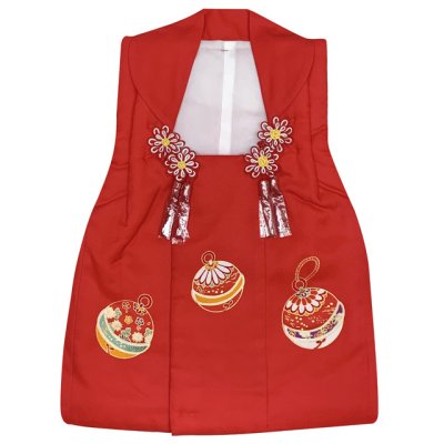 画像2: 【アウトレット 美品】 被布 単品 七五三 3歳 女の子 表地正絹 友禅 被布コート【赤、鈴】