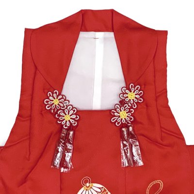 画像4: 【アウトレット 美品】 被布 単品 七五三 3歳 女の子 表地正絹 友禅 被布コート【赤、鈴】