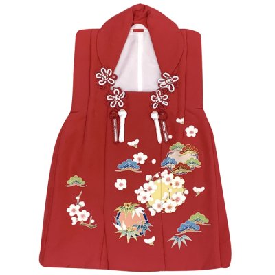 画像2: 【アウトレット 美品】 被布 単品 七五三 3歳 女の子 表地正絹 友禅 被布コート【赤系、松竹梅】