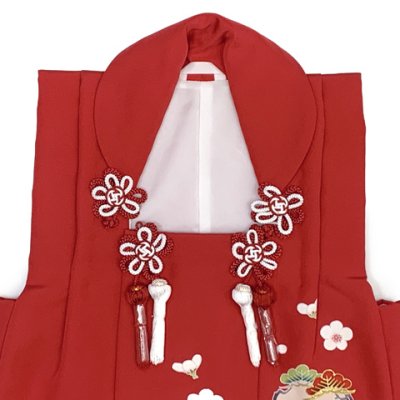 画像4: 【アウトレット 美品】 被布 単品 七五三 3歳 女の子 表地正絹 友禅 被布コート【赤系、松竹梅】