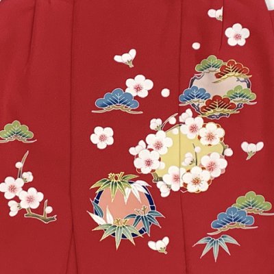画像5: 【アウトレット 美品】 被布 単品 七五三 3歳 女の子 表地正絹 友禅 被布コート【赤系、松竹梅】