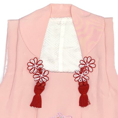 画像4: 【アウトレット 美品】 被布 単品 七五三 3歳 女の子 表地正絹 友禅 被布コート【ピンク、鈴】