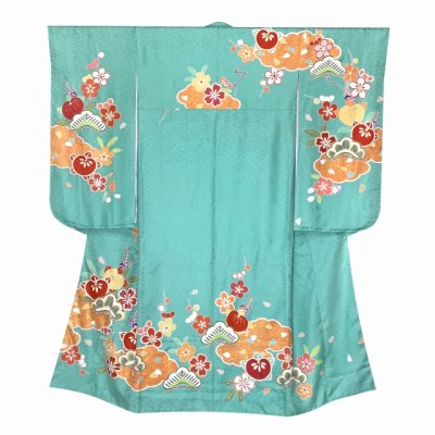 画像2: 七五三 7歳 大きめ 女の子 着物 正絹 ハーフ成人式 小学生 振袖 子供 長襦袢付き 高級 大四つ身 比翼仕立て  購入【浅葱色、橘】