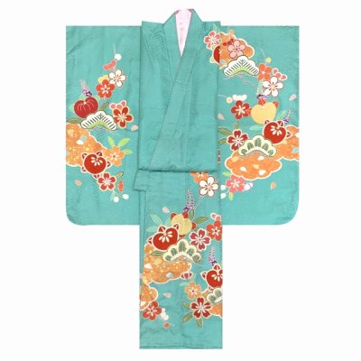 画像3: 七五三 7歳 大きめ 女の子 着物 正絹 ハーフ成人式 小学生 振袖 子供 長襦袢付き 高級 大四つ身 比翼仕立て  購入【浅葱色、橘】