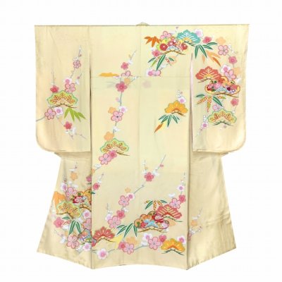 画像2: 七五三 7歳 大きめ 女の子 着物 正絹 ハーフ成人式 小学生 振袖 子供 長襦袢付き 高級 大四つ身 比翼仕立て  購入【クリーム系、松竹梅】