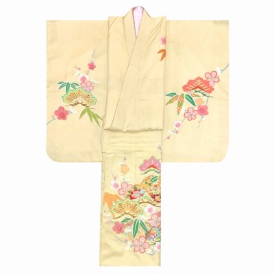 画像3: 七五三 7歳 大きめ 女の子 着物 正絹 ハーフ成人式 小学生 振袖 子供 長襦袢付き 高級 大四つ身 比翼仕立て  購入【クリーム系、松竹梅】
