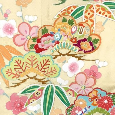 画像6: 七五三 7歳 大きめ 女の子 着物 正絹 ハーフ成人式 小学生 振袖 子供 長襦袢付き 高級 大四つ身 比翼仕立て  購入【クリーム系、松竹梅】