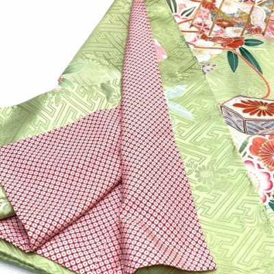 画像7: 七五三 7歳 大きめ 女の子 着物 正絹 ハーフ成人式 小学生 振袖 子供 長襦袢付き 高級 大四つ身 比翼仕立て  購入【鶸色（黄緑）、貝桶】