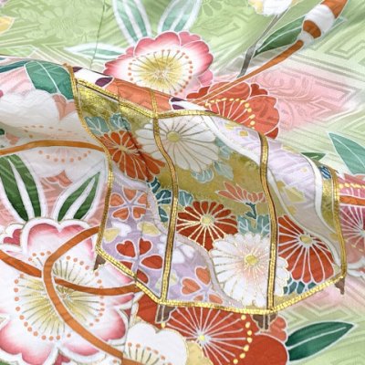 画像8: 七五三 7歳 大きめ 女の子 着物 正絹 ハーフ成人式 小学生 振袖 子供 長襦袢付き 高級 大四つ身 比翼仕立て  購入【鶸色（黄緑）、貝桶】