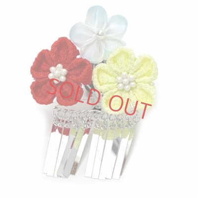 画像3: 七五三 髪飾り 子供髪飾り パッチン留めの摘み花髪飾り 2点セット【パステル系赤、ちりめん花とパール】