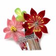 画像3: 七五三 髪飾り 子供髪飾り パッチン留めの摘み花髪飾り 2点セット【赤系、剣先つまみ花】 (3)