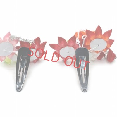 画像4: 七五三 髪飾り 子供髪飾り パッチン留めの摘み花髪飾り 2点セット【赤系、剣先つまみ花】