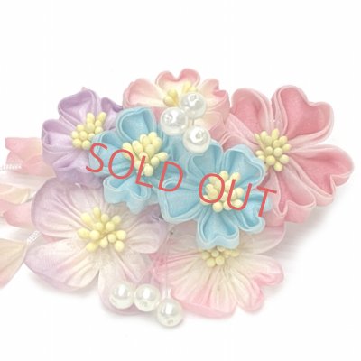 画像2: 七五三 こども髪飾り  摘み花 3点セット【パステル系、桃ボンボン】