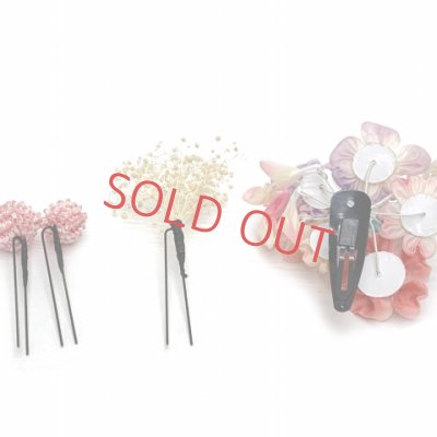 画像5: 七五三 こども髪飾り  摘み花 3点セット【パステル系、桃ボンボン】