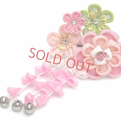 画像2: 子供髪飾り パッチン留め 摘み花髪飾り 2点セット【ピンク系、ちりめん八重花】