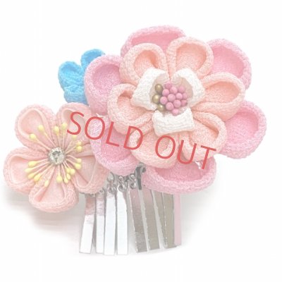 画像3: 子供髪飾り パッチン留め 摘み花髪飾り 2点セット【ピンク系、ちりめん八重花】