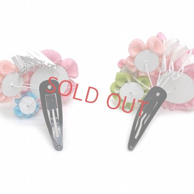 画像4: 子供髪飾り パッチン留め 摘み花髪飾り 2点セット【ピンク系、ちりめん八重花】