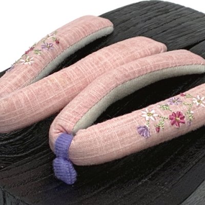 画像2: レディース下駄 浴衣向け  黒焼の桐下駄 ハイヒールタイプ フリーサイズ 刺繍鼻緒【ピンク、小花】