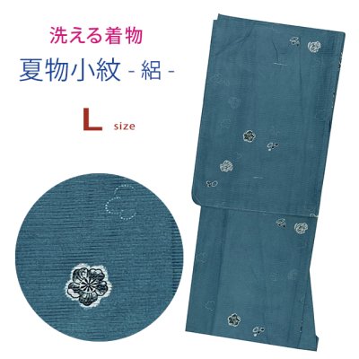 画像1: 洗える着物 絽 駒絽 小紋 夏物 着物 夏きもの レディース Lサイズ【青緑、桜】