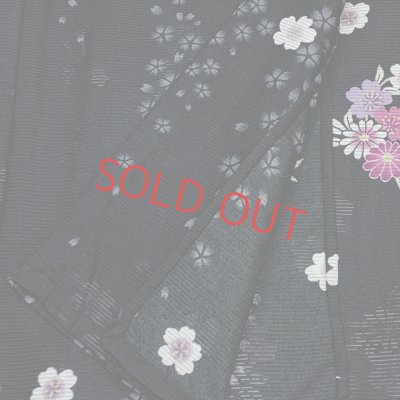 画像4: 洗える着物 絽 駒絽 小紋 夏物 着物 夏きもの レディース Mサイズ【黒地、菊花輪】