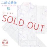 夏の二部式着物 洗える着物 絽 小紋柄の着物 Lサイズ【薄紫系ストライプ、桔梗】