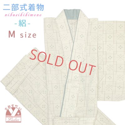 画像1: 夏の二部式着物 洗える着物 絽 小紋柄の着物 Mサイズ【ベージュ、絣系】