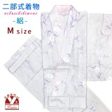 夏の二部式着物 洗える着物 絽 小紋柄の着物 Mサイズ【薄紫系ストライプ、桔梗】