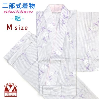 画像1: 夏の二部式着物 洗える着物 絽 小紋柄の着物 Mサイズ【薄紫系ストライプ、桔梗】