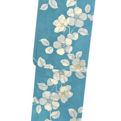 画像2: 綿麻浴衣 レディース XLサイズ 高身長向け 大きめサイズ ゆかた【ブルー、花柄】