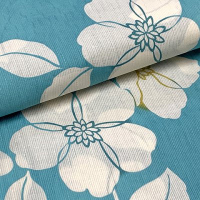 画像4: 綿麻浴衣 レディース XLサイズ 高身長向け 大きめサイズ ゆかた【ブルー、花柄】