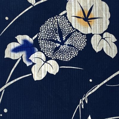 画像3: 綿麻浴衣 レディース XLサイズ 高身長向け 大きめサイズ ゆかた【紺地、芝に朝顔】